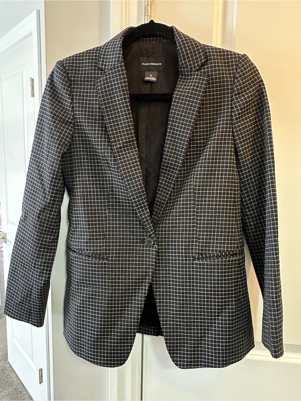 Club Monaco Black Grid Single-Button Blazer